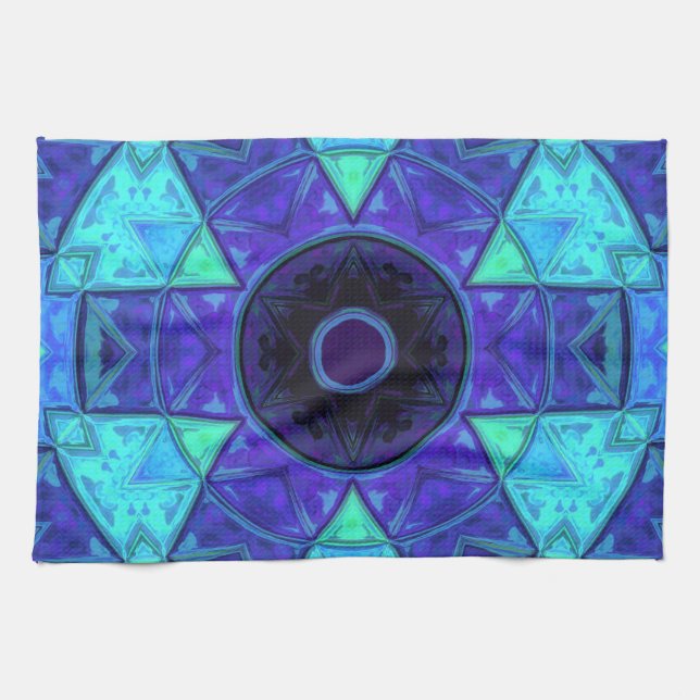Linge De Cuisine Mosaic Mandala bleu et violet (Horizontal)