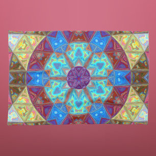 Linge De Cuisine Mosaic Mandala bleu rose et jaune
