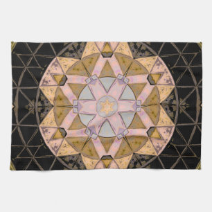 Linge De Cuisine Mosaic Mandala Fleur Jaune Bleu et Noir