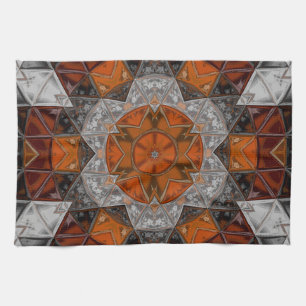 Linge De Cuisine Mosaic Mandala Fleur orange blanc et noir