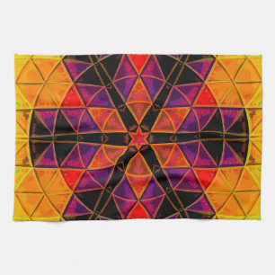 Linge De Cuisine Mosaic Mandala Fleur Rouge violet et orange
