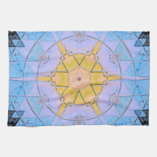 Linge De Cuisine Mosaic Mandala Flower bleu et jaune