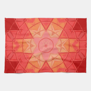Linge De Cuisine Mosaic Mandala Flower rouge et orange