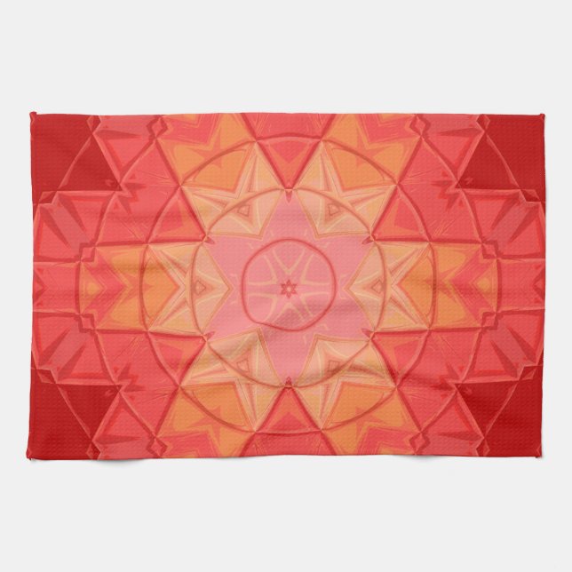 Linge De Cuisine Mosaic Mandala Flower rouge et orange (Horizontal)