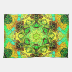 Linge De Cuisine Mosaic Mandala Flower vert bleu et jaune