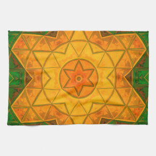 Linge De Cuisine Mosaic Mandala Flower vert et jaune