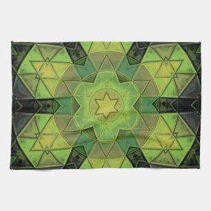 Linge De Cuisine Mosaic Mandala Flower vert jaune et noir