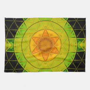 Linge De Cuisine Mosaic Mandala Flower vert orange et noir