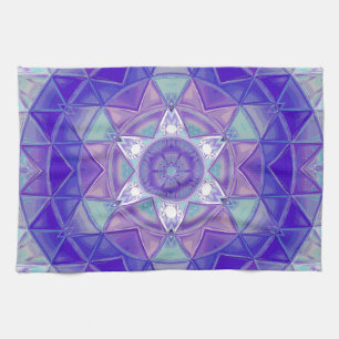 Linge De Cuisine Mosaic Mandala Flower violet bleu et blanc