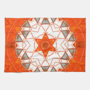 Linge De Cuisine Mosaic Mandala Orange et Blanc