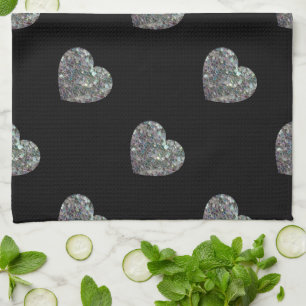 Linge De Cuisine Mosaïque argentée brillante motif Coeurs