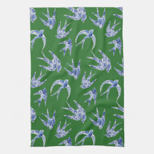 Linge De Cuisine Mosaïque de mosaïque d'oiseaux blancs et verts de 