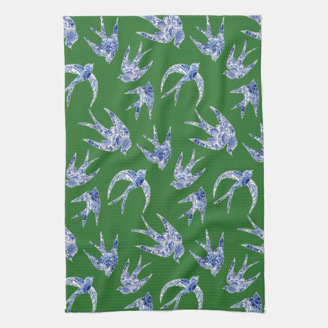 Linge De Cuisine Mosaïque de mosaïque d'oiseaux blancs et verts de  (Vertical)