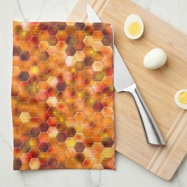 Linge De Cuisine Mosaïque d'hexagones sur les taches dans les tons  (Quart Plié)