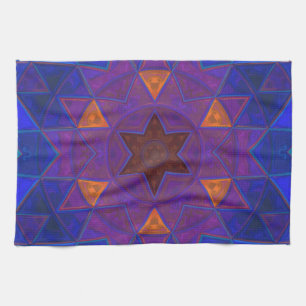 Linge De Cuisine Mosaïque Kaleidoscope Fleur rose bleu et jaune