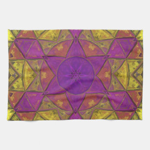 Linge De Cuisine Mosaïque Kaleidoscope Fleur rose et jaune