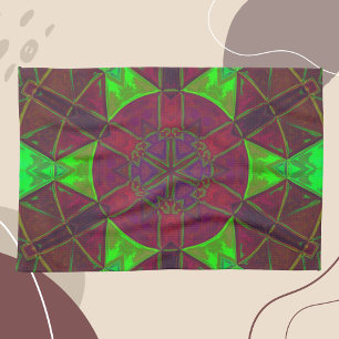Linge De Cuisine Mosaïque Kaleidoscope Fleur rose vert et jaune