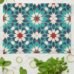 Linge De Cuisine Mosaïque marocaine de marbre blanc Turquoise bleu