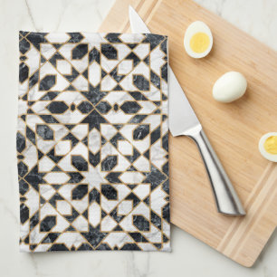 Linge De Cuisine Mosaïque marocaine noire et Marbre blanc