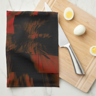 Linge De Cuisine Mosaïque rouge foncé avec frise et satin