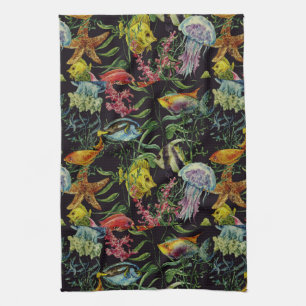 Linge De Cuisine Motif 1 de vie marine d'aquarelle