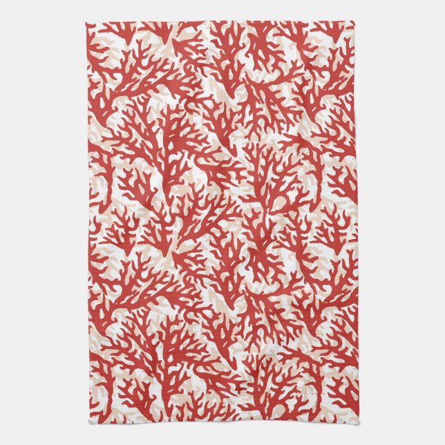 Linge De Cuisine Motif 2 de corail rouge (Vertical)