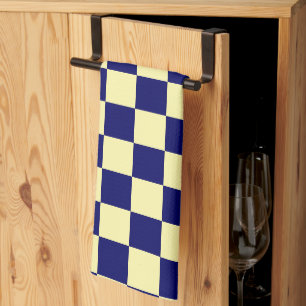 Linge De Cuisine Motif à carreaux bleu marine et jaune