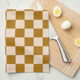 Linge De Cuisine Motif à carreaux brun et beige
