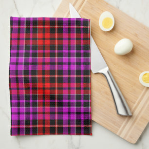 Linge De Cuisine Motif à carreaux tartan noir rouge violet
