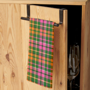 Linge De Cuisine Motif à carreaux tartan vert rose orange
