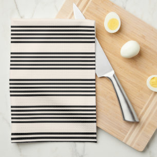 Linge De Cuisine Motif à cinq bandes noir et beige