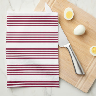 Linge De Cuisine Motif à cinq bandes rouge et blanc bordeaux