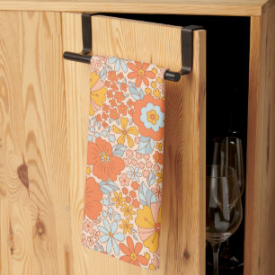 Linge De Cuisine Motif à fleurs Orange Retro