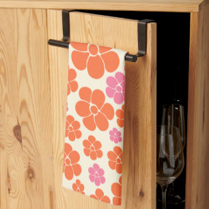 Linge De Cuisine Motif à fleurs - rose, orange et crème