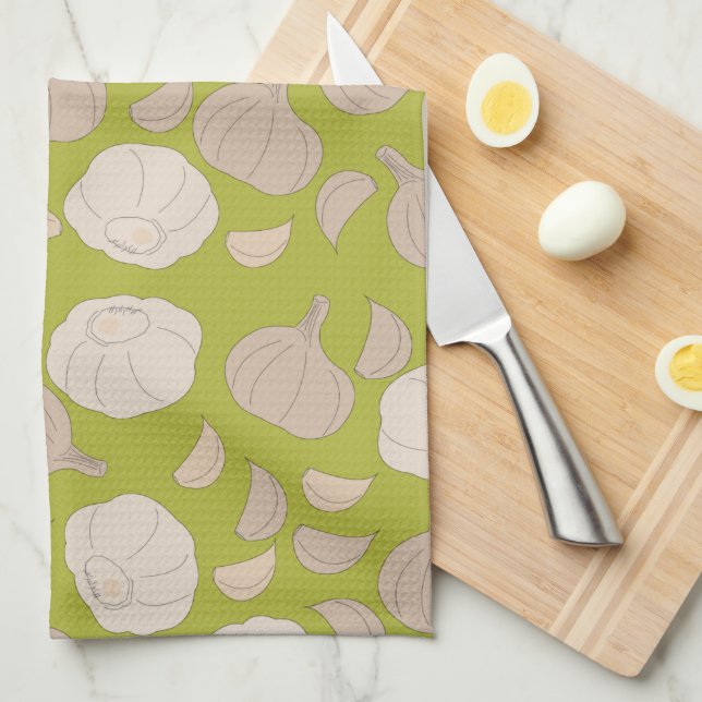 Linge De Cuisine Motif à l'ail - Cloches et ampoules à l'ail (Quart Plié)