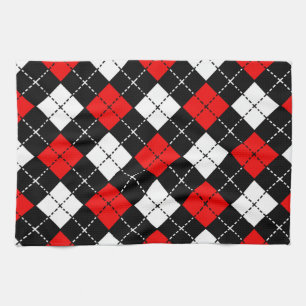 Linge De Cuisine Motif à motifs de losanges noir et blanc rouge