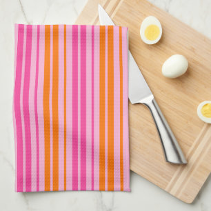 Linge De Cuisine Motif à rayures verticales rose et orange