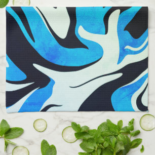 Linge De Cuisine Motif Abstrait Acrylique Bleu Noir