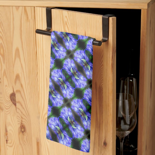 Linge De Cuisine Motif Abstrait de la Fleur Gentienne Bleue (Pliage en tiers)