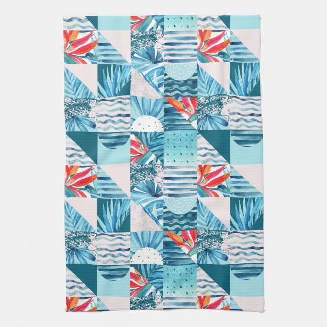 Linge De Cuisine Motif abstrait géométrique turquoise tropical (Vertical)