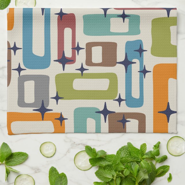 Linge De Cuisine Motif Abstrait moderne rétro du milieu du siècle (Plié)