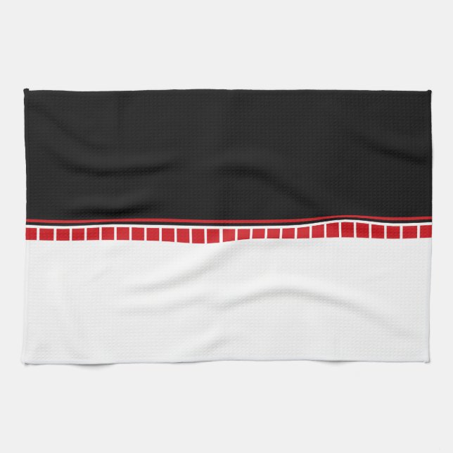 Linge De Cuisine Motif Abstrait noir blanc et rouge (Horizontal)