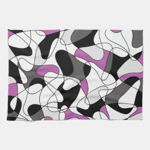 Linge De Cuisine Motif Abstrait - violet, gris, noir et blanc.