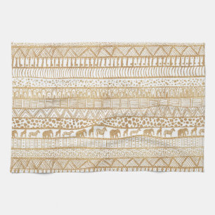 Linge De Cuisine Motif africain tribal branché White & Gold