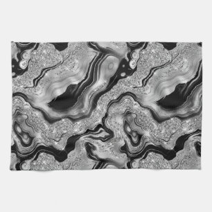 Linge De Cuisine Motif agate pailleté noir et argent élégant