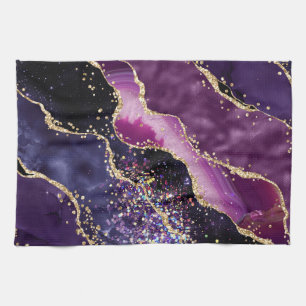 Linge De Cuisine Motif agate pailleté violet, rose et or