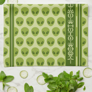 Linge De Cuisine Motif Alien Vert Mignon avec Votre Nom en Glyphes