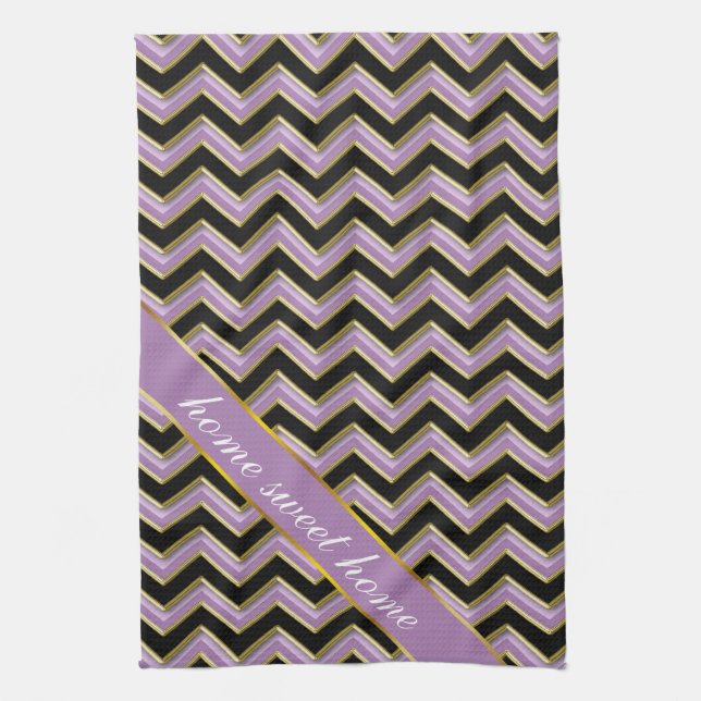 Linge De Cuisine Motif Amethyst Gold Black Zigzag (Vertical)