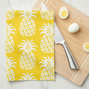 Linge De Cuisine Motif ananas jaune et blanc