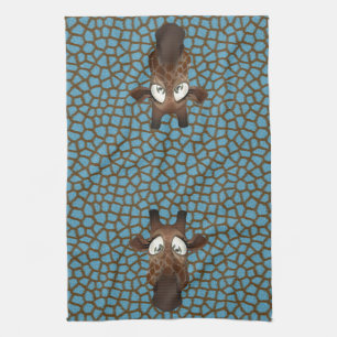 Linge De Cuisine Motif animal bleu de fourrure de girafes drôles